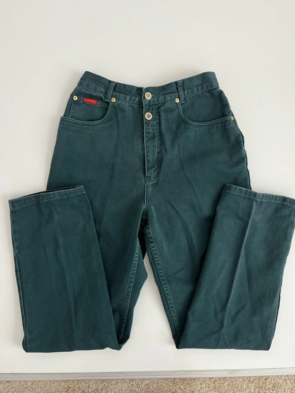 Vintage Lawman Western dark green straight jeans- gold detailing